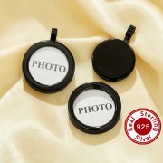 5Pcs Simple Round Bezel Photo Frame Custom Pendant,Black Plated Brass Pendant Charm,Round Bezel Base Tray Photo Frame Blank 6190108