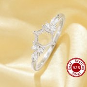 US Size 6.75 Hexagon Prong Ring Settings,Solid 925 Sterling Silver Ring,Vintage Styles Art Deco Ring,DIY Ring Supplies For Gemstone 1294888