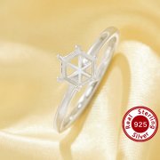 US Size 6.75 Solitaire Hexagon Prong Ring Settings,Solid 925 Sterling Silver Ring,Minimalist Hexagon Ring,DIY Ring Supplies For Gemstone 1294890