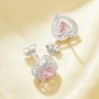 Elegant Halo Heart Studs Earrings With 6MM Heart Pink Cubic Zirconia,Solid 925 Sterling Silver Earring,Pave CZ Stone Heart Earrings 6370020