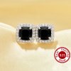 Black CZ Stone Cushion Square Studs Earrings,Solid 925 Sterling Silver Earrings,Pave CZ Stone Square Earrings 6340008