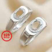 Oval Prong Ring Settings Keepsake Resin Men's Solid 925 Sterling Silver DIY Ring Supplies 1222057