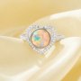 Elegant Heart Ring With Halo 8MM Round Color Change Simulated Opal,Solid 925 Sterling Silver Ring,Adjustable Ring,October Birthstone Ring 6210296