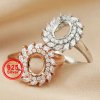 1Pcs 6x8MM Oval Double Halo Flower Pave CZ Stone Vinatge Style Rose Gold Plated Solid 925 Sterling Silver Adjustable Prong Ring Settings Blank for Gemstone 1224030