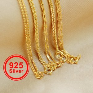 Gold Plated Necklace Chain,Solid 925 Sterling Silver Necklace,Box Chain,Cable O Ring Chain,Wheat Chain,DIY Necklace Supplies 1315021