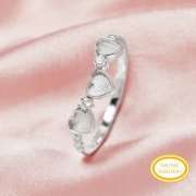 Three Stone Keepsake Breast Milk Resin 4MM Heart Bezel Ring Settings,Solid Back 14K 18K Gold Curved Stackable Ring,DIY Ring Supplies For Gemstone 1294755