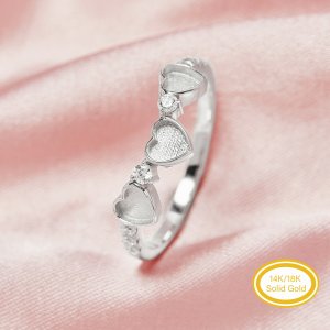 Three Stone Keepsake Breast Milk Resin 4MM Heart Bezel Ring Settings,Solid Back 14K 18K Gold Curved Stackable Ring,DIY Ring Supplies For Gemstone 1294755