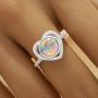 Elegant Heart Ring With Halo 8MM Round Color Change Simulated Opal,Solid 925 Sterling Silver Ring,Adjustable Ring,October Birthstone Ring 6210296