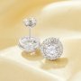 Halo Round Simulated Diamond Studs Earrings With 6MM Round White Cubic Zirconia,Solid 925 Sterling Silver Earring,Pave CZ Stone Round Studs Earrings 6310095