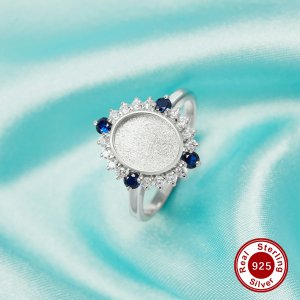 8x10MM Keepsake Breast Milk Resin Oval Bezel Ring Settings with Lab Sapphire and CZ Stone,Solid 925 Sterling Silver Ring,DIY Ring Supplies 1222115