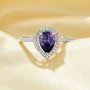 Elegant Halo Pear Ring With 6x8MM Pear Purple Cubic Zirconia,Solid 925 Sterling Silver Ring,Pave CZ Stone Pear Ring 6230043