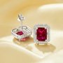 Rectangle Simulated Ruby Studs Earrings,Solid 925 Sterling Silver Earring,July Birthstone Earrings 6350006