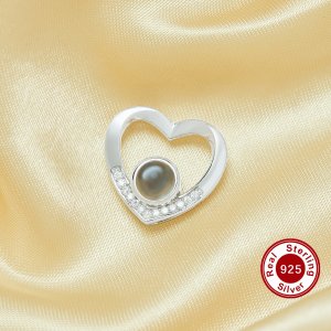 Keepsake Personalized Projection Heart Pendant,Solid 925 Sterling Silver Charm,Custom Photo Memorial Photo Jewelry Supplies 1431266