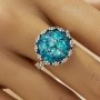 Antiqued Silver Round Blue Resin Stone Flower Adjustable Ring,Solid 925 Sterling Silver Ring 6210317