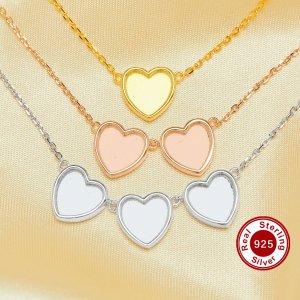 8MM Keepsake Breast Milk Heart Bezel Pendant Settings,Solid Back 925 Sterling Silver Rose Gold Plated Necklace With Necklace Chain 16\'\'+2\'\' 1431261