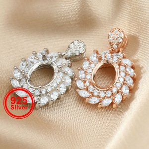 1Pcs 6x8MM Oval Prong Pendant Settings Flower Rose Gold Plated Solid 925 Sterling Silver Charm Bezel Tray DIY Supplies for Gemstone 1421145