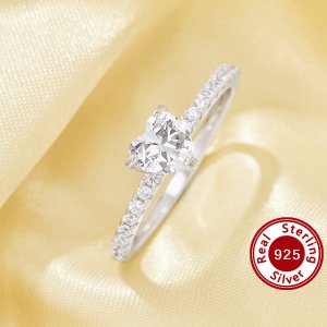 Dainty Heart Simulated Diamond Ring With 6MM Heart White Cubic Zirconia,Solid 925 Sterling Silver Ring,Dainty Pave CZ Stone Heart Ring 6270045