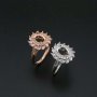 1Pcs 6x8MM Oval Double Halo Flower Pave CZ Stone Vinatge Style Rose Gold Plated Solid 925 Sterling Silver Adjustable Prong Ring Settings Blank for Gemstone 1224030