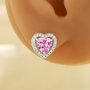 Elegant Halo Heart Studs Earrings With 6MM Heart Pink Cubic Zirconia,Solid 925 Sterling Silver Earring,Pave CZ Stone Heart Earrings 6370020