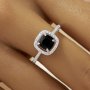 Elegant Cushion Square Ring With 6MM Square Black CZ Stone,Solid 925 Sterling Silver Ring,Pave CZ Stone Square Ring 6240027