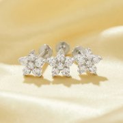 Dainty Screw Back Flower Studs Earrings With Round White Cubic Zirconia,Solid 925 Sterling Silver Earring,Pave CZ Stone Flower Earrings 6310098