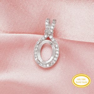 Keepsake 6x8MM Oval Prong Pendant Settings,Solid 14K 18K Gold Pendant Charm with Moissanite Art Deco Pendant,DIY Charm Bezel 1431257