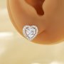 Elegant Halo Heart Simulated Diamond Studs Earrings With 6MM Heart White Cubic Zirconia,Solid 925 Sterling Silver Earring,Pave CZ Stone Heart Earrings 6370019