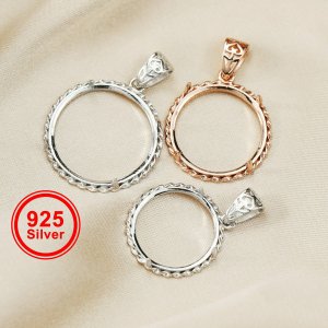 15-23MM Round Pendant Frame Bezel for Flat Back Cabochon Rose Gold Plated Solid 925 Sterling Silver DIY Charm Supplies 1411295