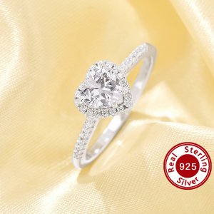 Dainty Halo Heart Simulated Diamond Ring With 6MM Heart White Cubic Zirconia,Solid 925 Sterling Silver Ring,Dainty Pave CZ Stone Heart Ring 6270046