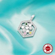 Keepsake Breast Milk Resin Hexagon Bezel Pendant Settings,Honeycomb Hexagon Solid 925 Sterling Silver Pendant Charm,DIY Memory Jewelry Supplies 1431333