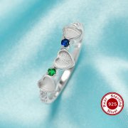 Keepsake Breast Milk Resin 4MM Three Heart Bezel Ring Settings,Solid 925 Sterling Silver Color CZ Birthstone Curved Stackable Ring Blank 1294767