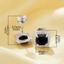 Black CZ Stone Cushion Square Studs Earrings,Solid 925 Sterling Silver Earrings,Pave CZ Stone Square Earrings 6340008