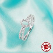 Halo Oval Prong Ring Settings,Split Shank Solid 925 Sterling Silver Ring,CZ Stone Oval Ring,DIY Ring Supplies For Gemstone 1222118