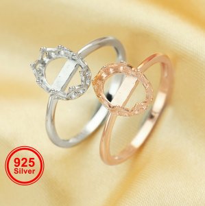 6x8MM Oval Prong Ring Settings,Crown Prong Bezel Ring,Solid 925 Sterling Silver Rose Gold Plated Ring,Art Deco Ring,DIY Ring Supplies 1224193