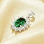 Luxury Oval Pendant With 6x8MM Oval Green Cubic Zirconia,Solid 925 Sterling Silver Pendant Charm,Vintage Styles CZ Stone Pendant 6120052