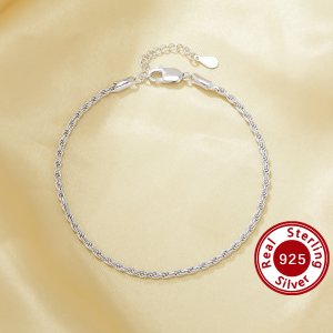 1PCS Minimalist Thick Rope Chain Bracelet,Solid 925 Sterling Silver Bracelet,Simple Bracelet With Chain 6.8\'\'+1.6\'\' 6490075