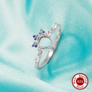 6x8MM Crown Pear Prong Ring Settings,Solid 925 Sterling Silver Ring,CZ Birthstone Ring,Art Deco Ring,DIY Ring Supplies For Gemstone 1294839