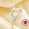 Elegant Heart Ring With Halo 8MM Round Color Change Simulated Opal,Solid 925 Sterling Silver Ring,Adjustable Ring,October Birthstone Ring 6210296