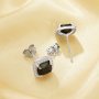 Black CZ Stone Cushion Square Studs Earrings,Solid 925 Sterling Silver Earrings,Pave CZ Stone Square Earrings 6340008