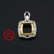 8MM Square Cushion Pendant Bezel Solid 925 Sterling Silver Gold Plated Charm Settings for Gemstone DIY Supplies 1431074