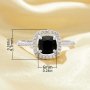 Elegant Cushion Square Ring With 6MM Square Black CZ Stone,Solid 925 Sterling Silver Ring,Pave CZ Stone Square Ring 6240027