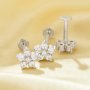 Dainty Screw Back Flower Studs Earrings With Round White Cubic Zirconia,Solid 925 Sterling Silver Earring,Pave CZ Stone Flower Earrings 6310098