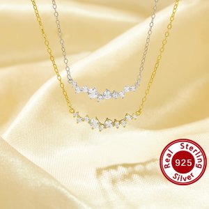 1PCS Twinkle Stars Round White Cubic Zirconia Pendant Necklace,Solid 925 Sterling Silver Gold Plated Necklace Chain 16\'\'+2\'\' 6110139