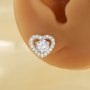 Dainty Heart Studs Earrings With 5MM Round White Cubic Zirconia,Solid 925 Sterling Silver Earring,Pave CZ Stone Earrings 6310093