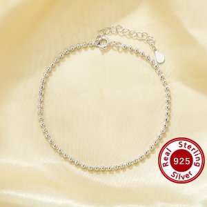 2MM Thick Minimalist Round Bead Chain Bracelet,Solid 925 Sterling Silver Bracelet,Simple Bead Chain Bracelet 6.4\'\'+1.6\'\' 6410047