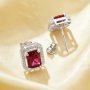 Rectangle Simulated Ruby Studs Earrings,Solid 925 Sterling Silver Earring,July Birthstone Earrings 6350006