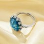 Antiqued Silver Round Blue Resin Stone Flower Adjustable Ring,Solid 925 Sterling Silver Ring 6210317