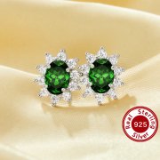 Luxury Oval Studs Earrings With 5x7MM Oval Green Cubic Zirconia,Solid 925 Sterling Silver Earring,Pave CZ Stone Earrings 6320039