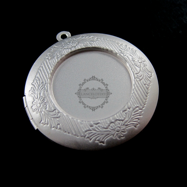 5pcs 20mm setting size flower engraved matte silver round photo locket pendant DIY supplies 1112017 - Click Image to Close