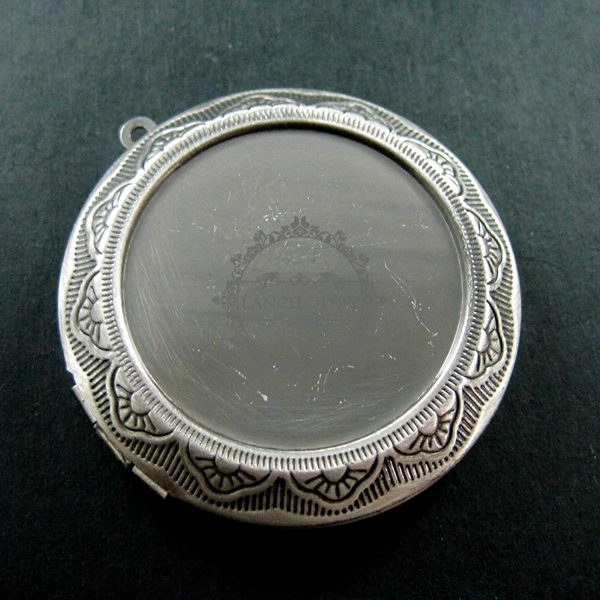 5PCS 30MM SETTING SIZE ROUND VINTAGE ANTIQUE SILVER PHOTO LOCKET PENDANT 1113003 - Click Image to Close